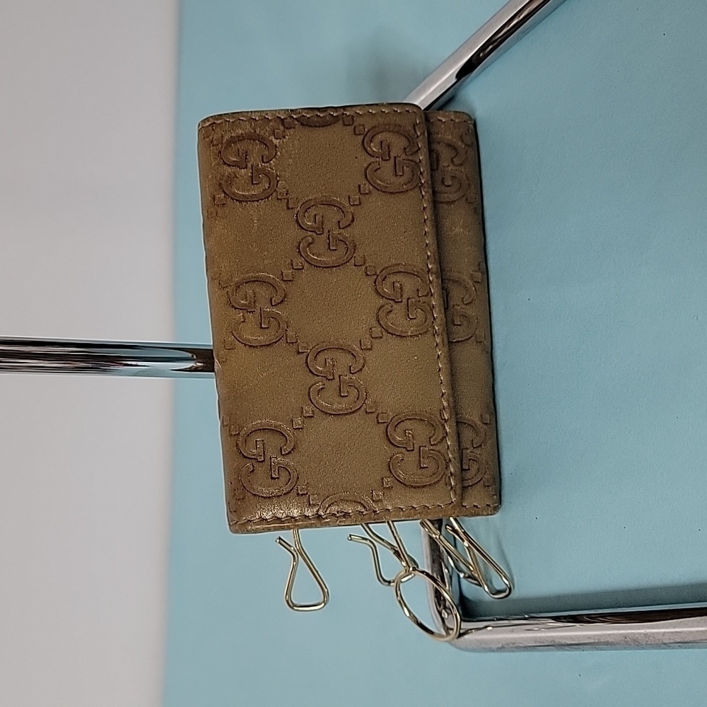 Gucci Key holder Guccissima Beige Pink Gold Leather Mini